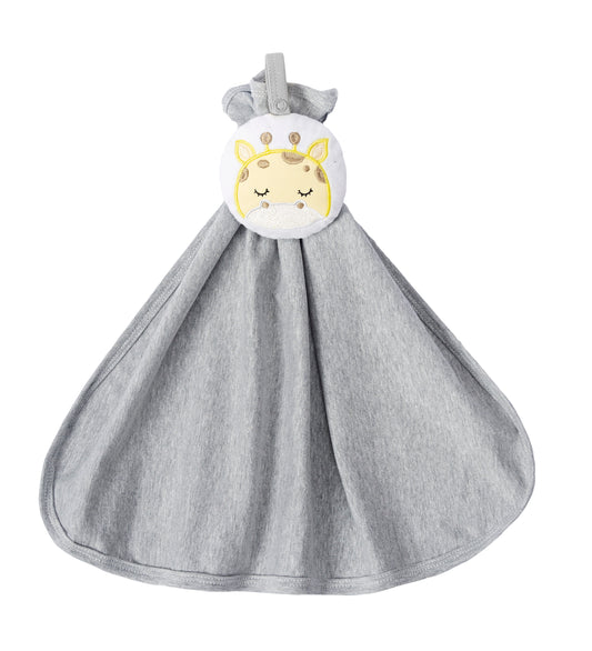 Baby Schnullertuch mit Schlaufe «Giraffe» 50x35cm Grau