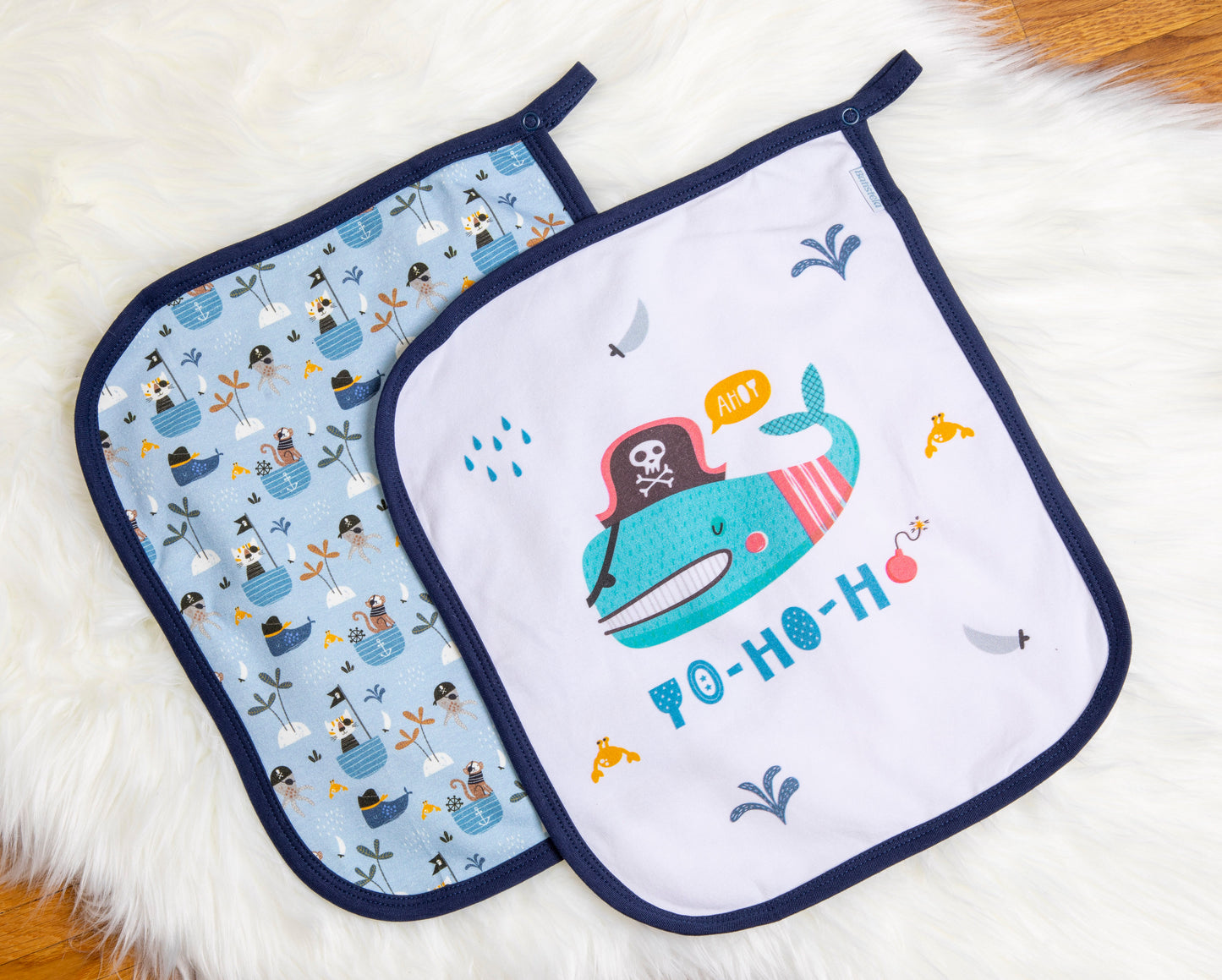Baby Schnullertuch Set «Pirates» 30×25cm Weiss | 2-teilig