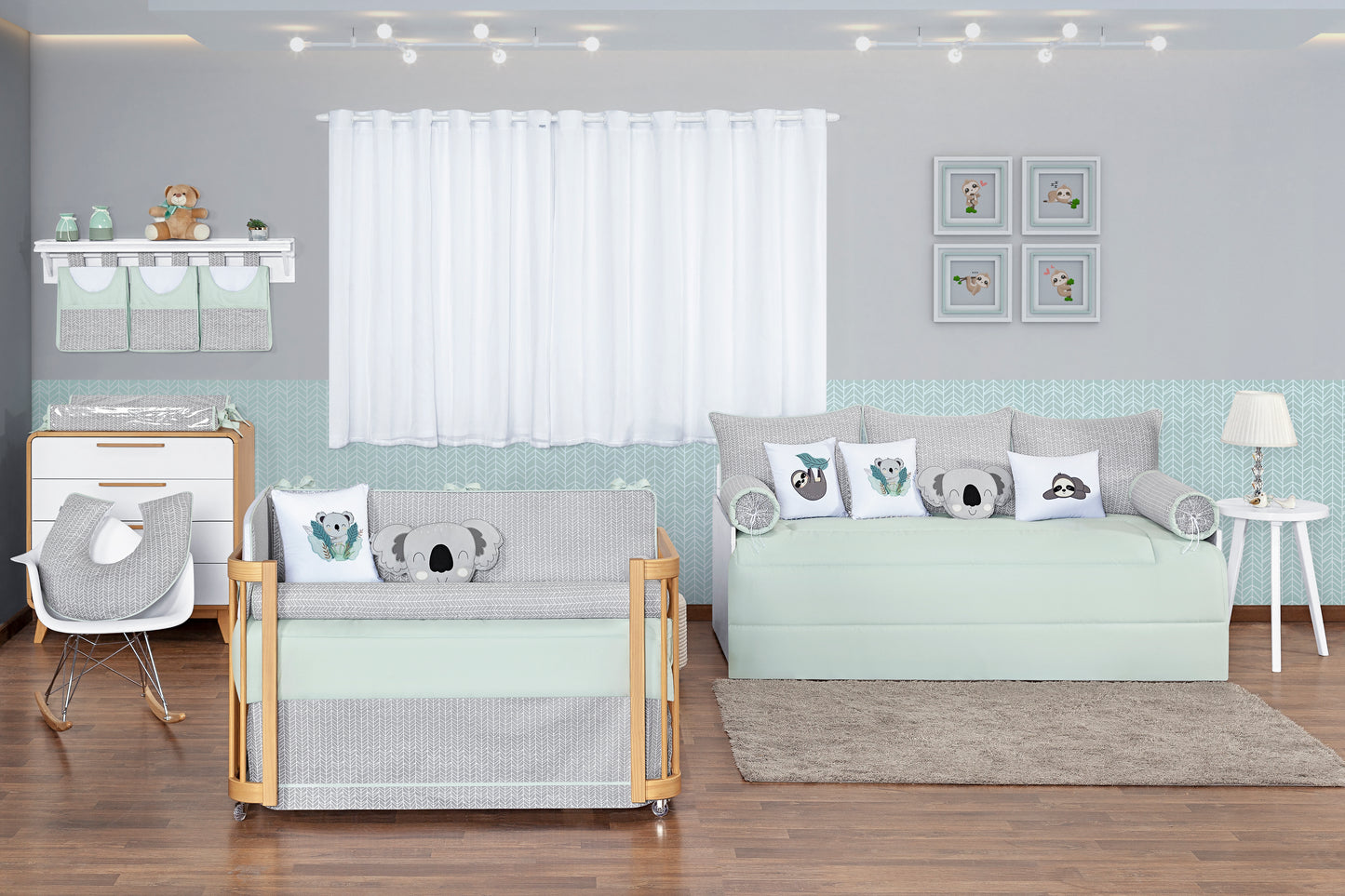 Baby Nestchen Set «Koala» 140x70 cm Grau/Türkis | 10-teilig