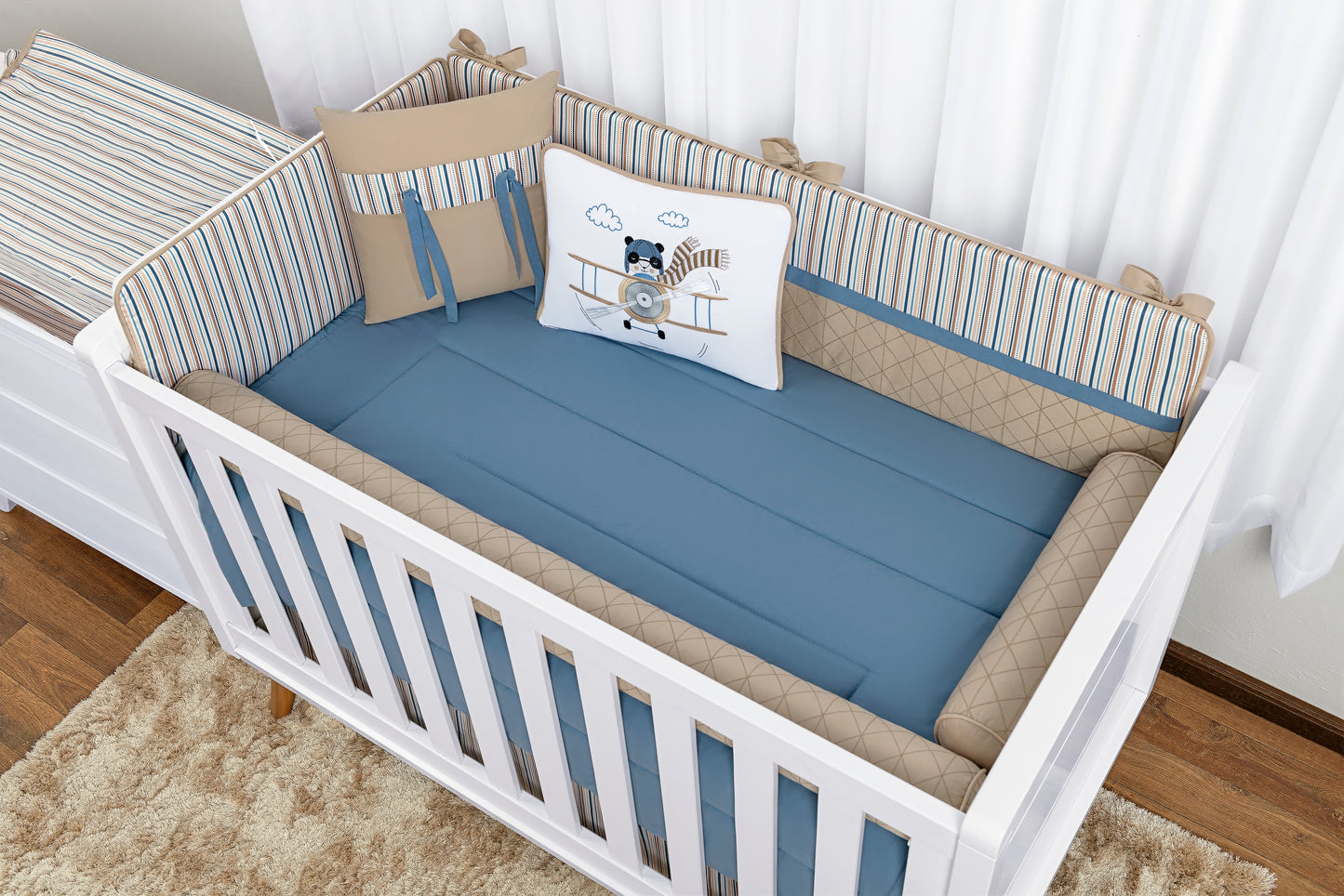 Baby Nestchen Set «Aviator» 140x70 cm Blau/Beige | 10-teilig
