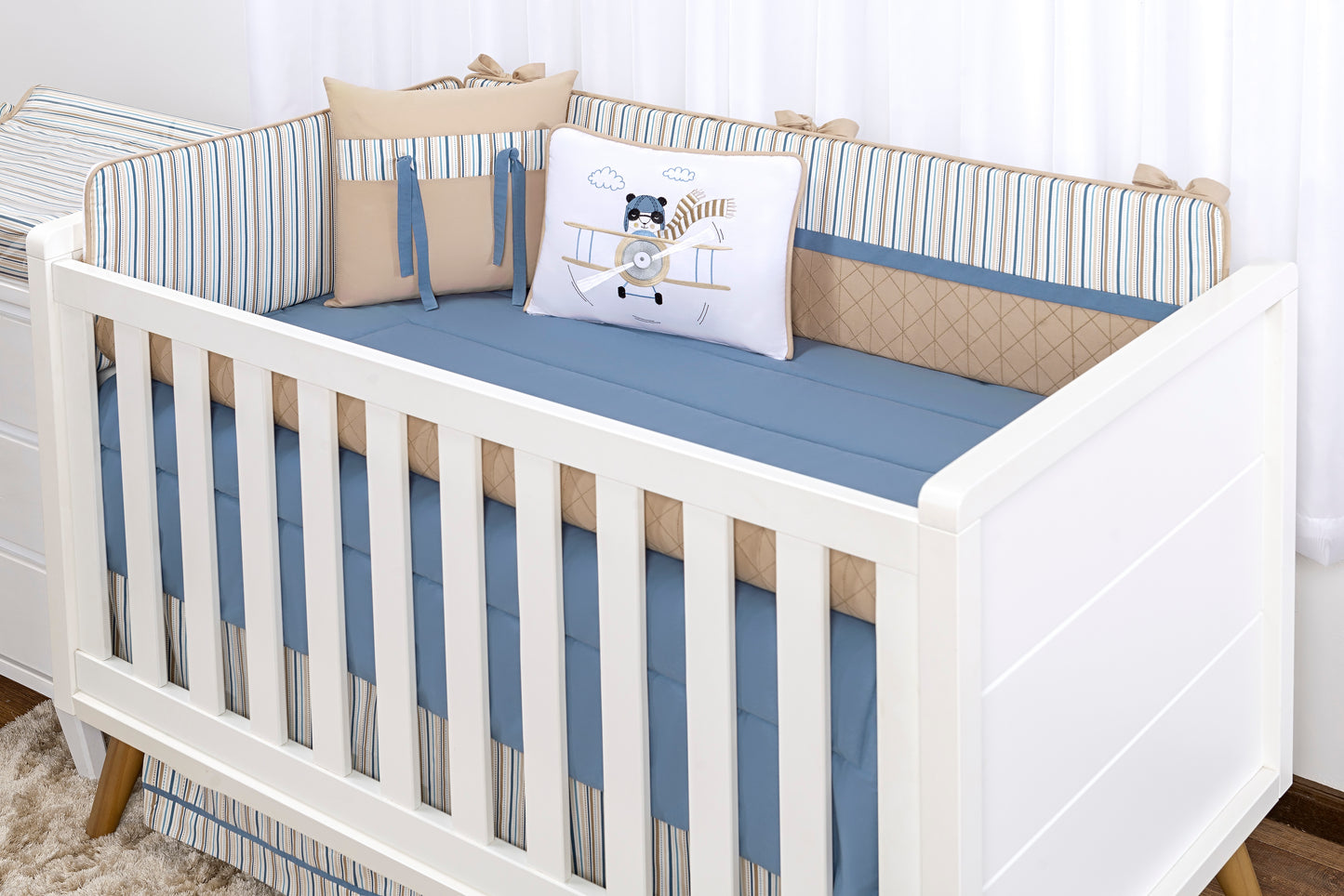 Baby Nestchen Set «Aviator» 140x70 cm Blau/Beige | 10-teilig