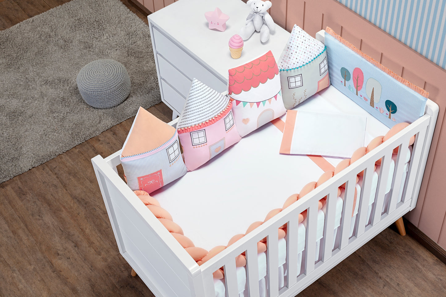 Baby Nestchen Set «Little House» 140×70 cm Multicolor | 9-teilig