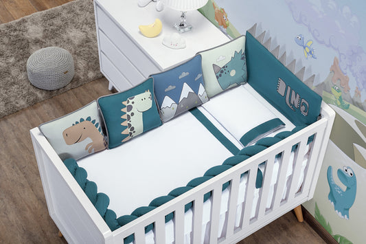 Baby Nestchen Set «Dino» 140×70 cm Blau/Weiss | 9-teilig