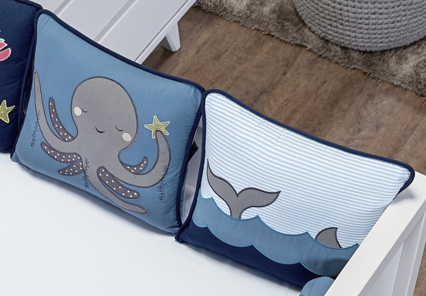Baby Nestchen Set «Aqua» 140×70 cm Blau/Weiss | 9-teilig