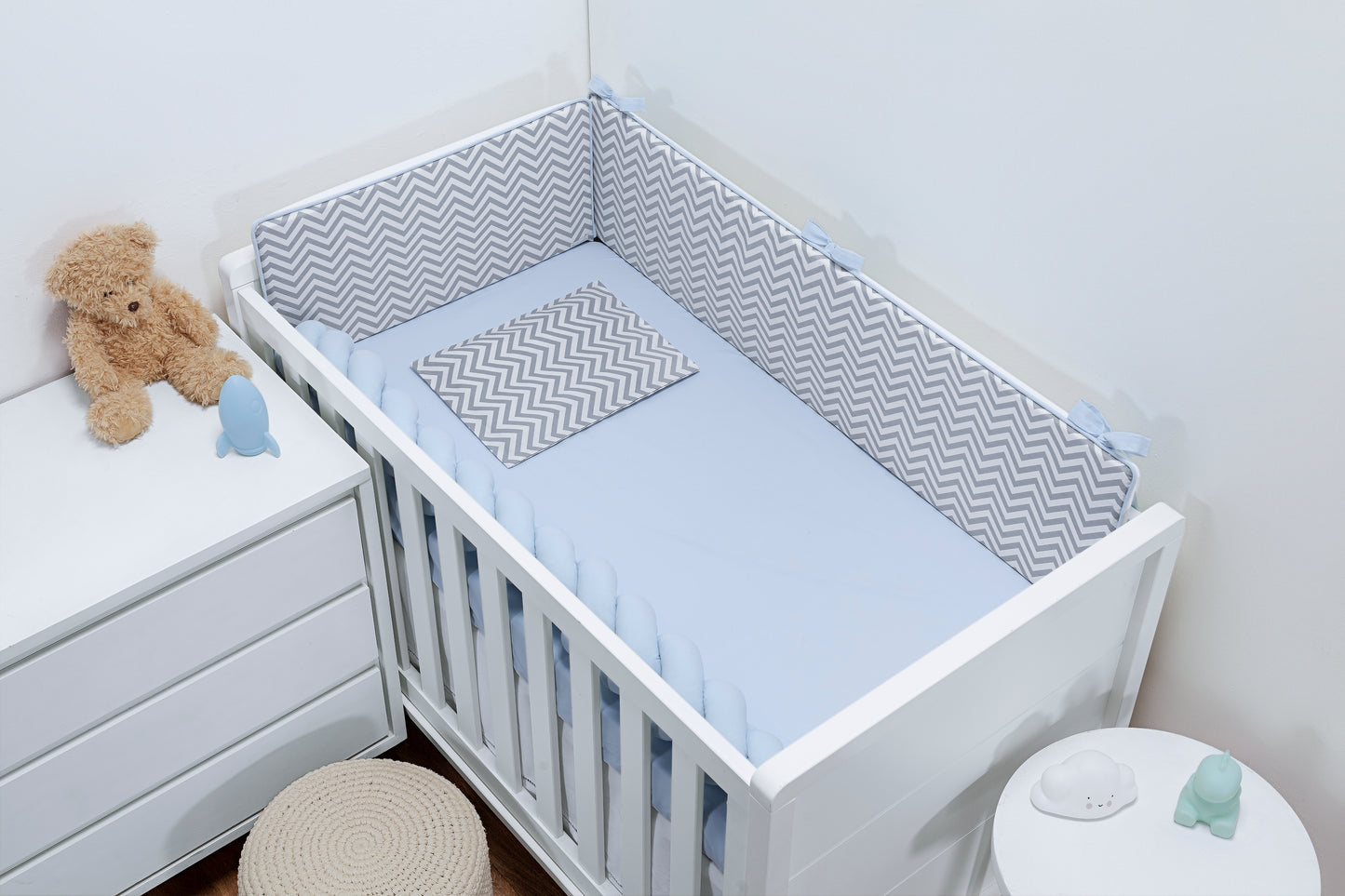 Baby Nestchen Set «Chevron» 140x70 cm Blau | 5-teilig