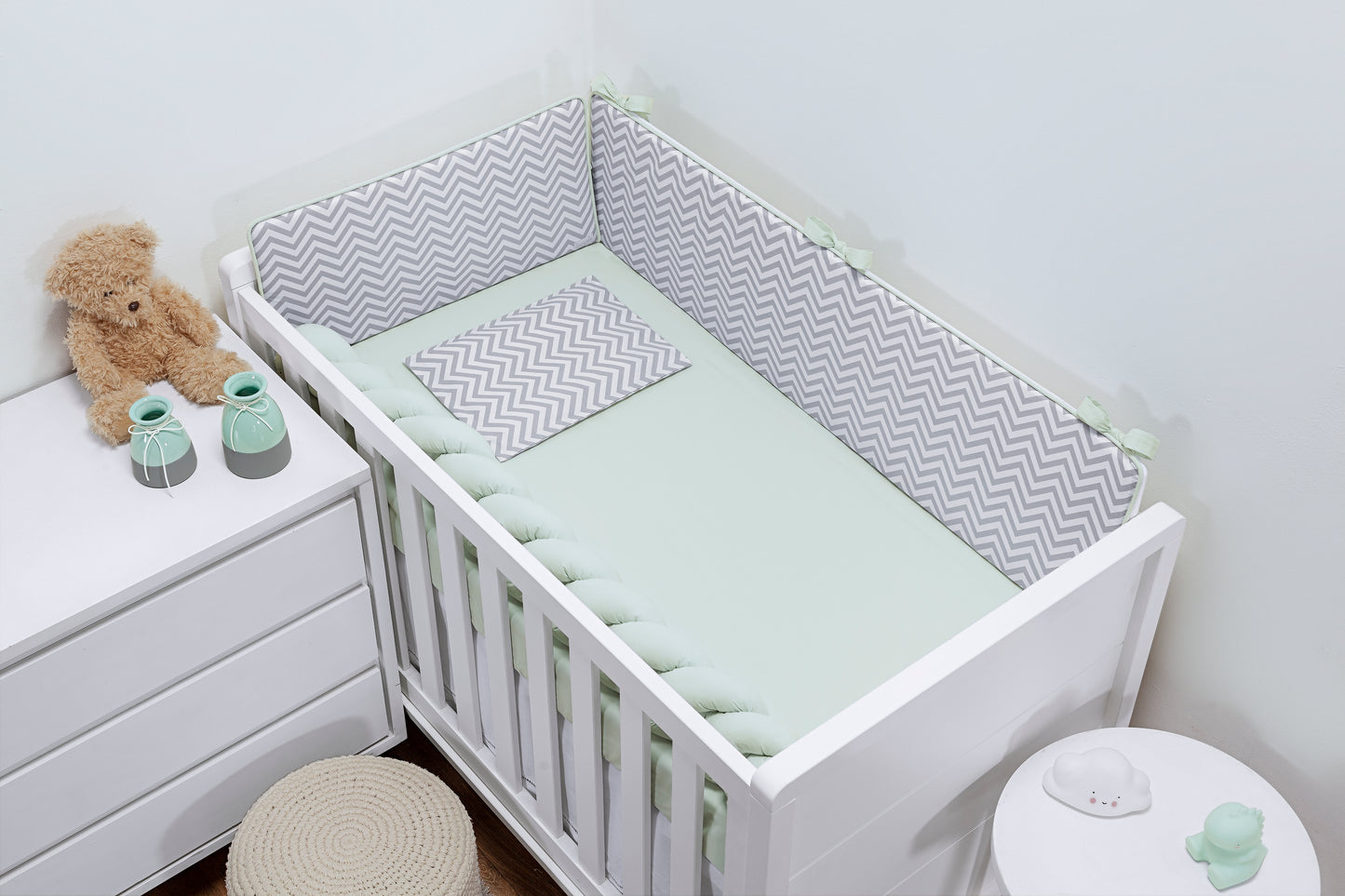 Baby Nestchen Set «Chevron» 140x70 cm Mint | 5-teilig