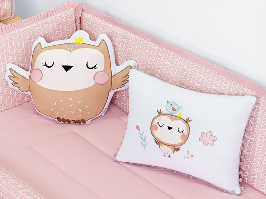 Baby Nestchen Set «Little Owl» 140x70 cm Rosa | 10-teilig
