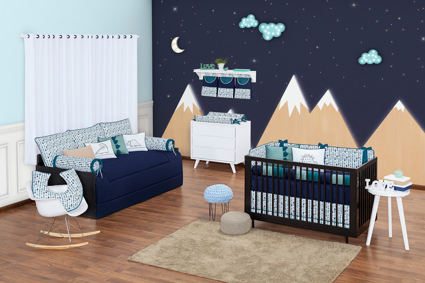 Baby Nestchen Set «Dino» 140x70 cm Blau/Türkis | 10-teilig