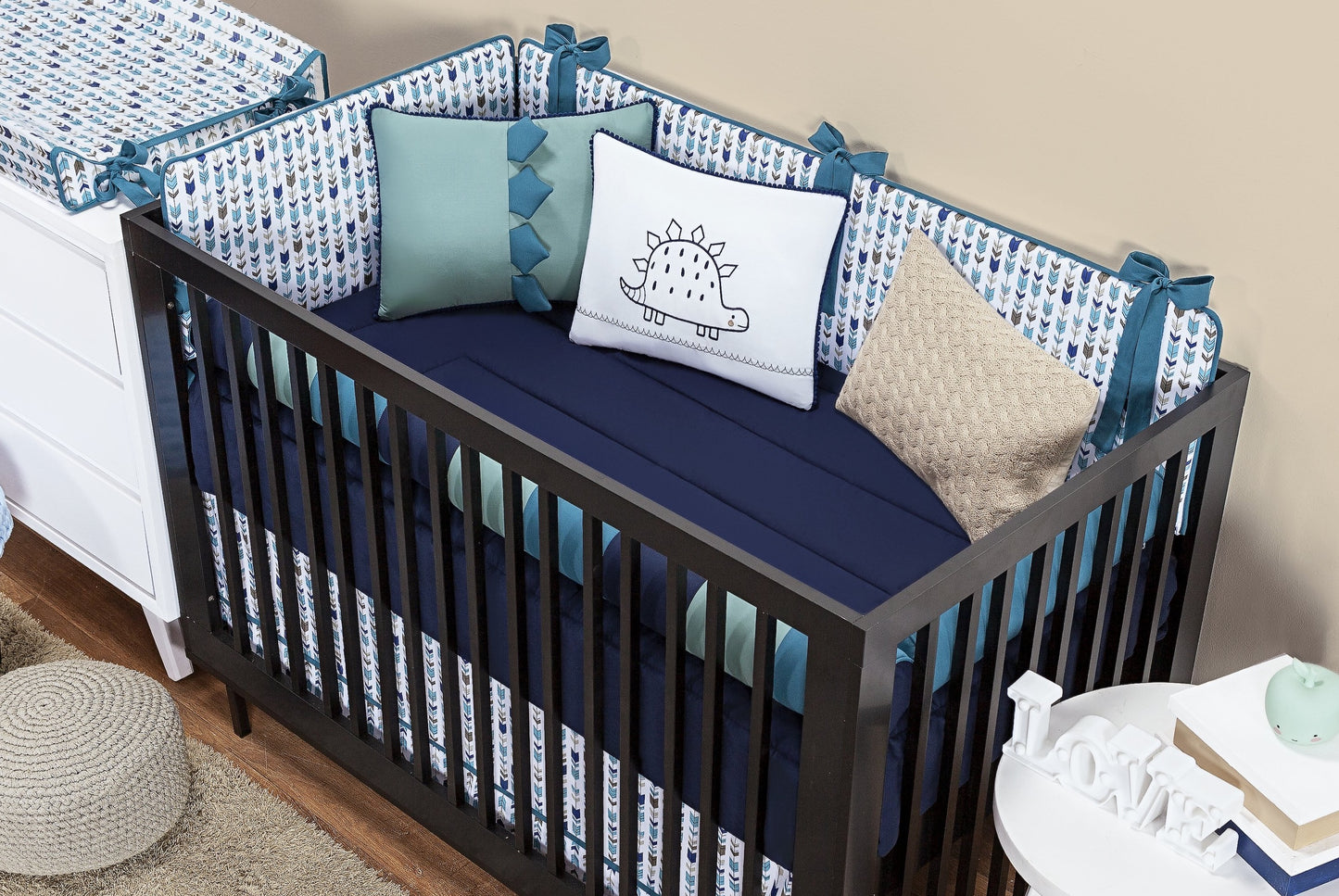 Baby Nestchen Set «Dino» 140x70 cm Blau/Türkis | 10-teilig