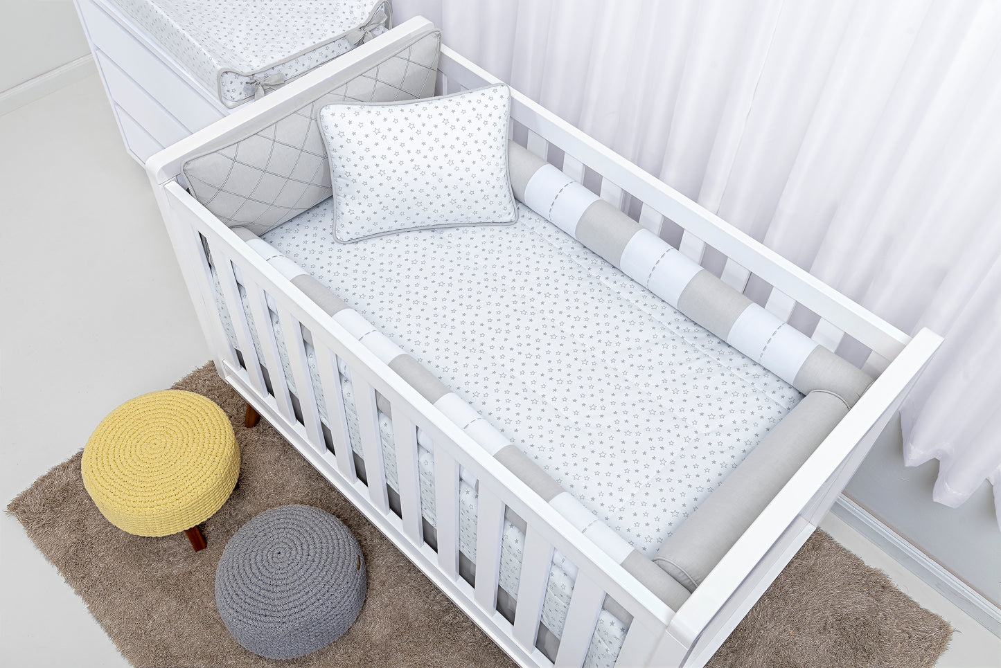 Baby Nestchen Set «Little Star» 140x70 cm Grau/Weiss | 9-teilig