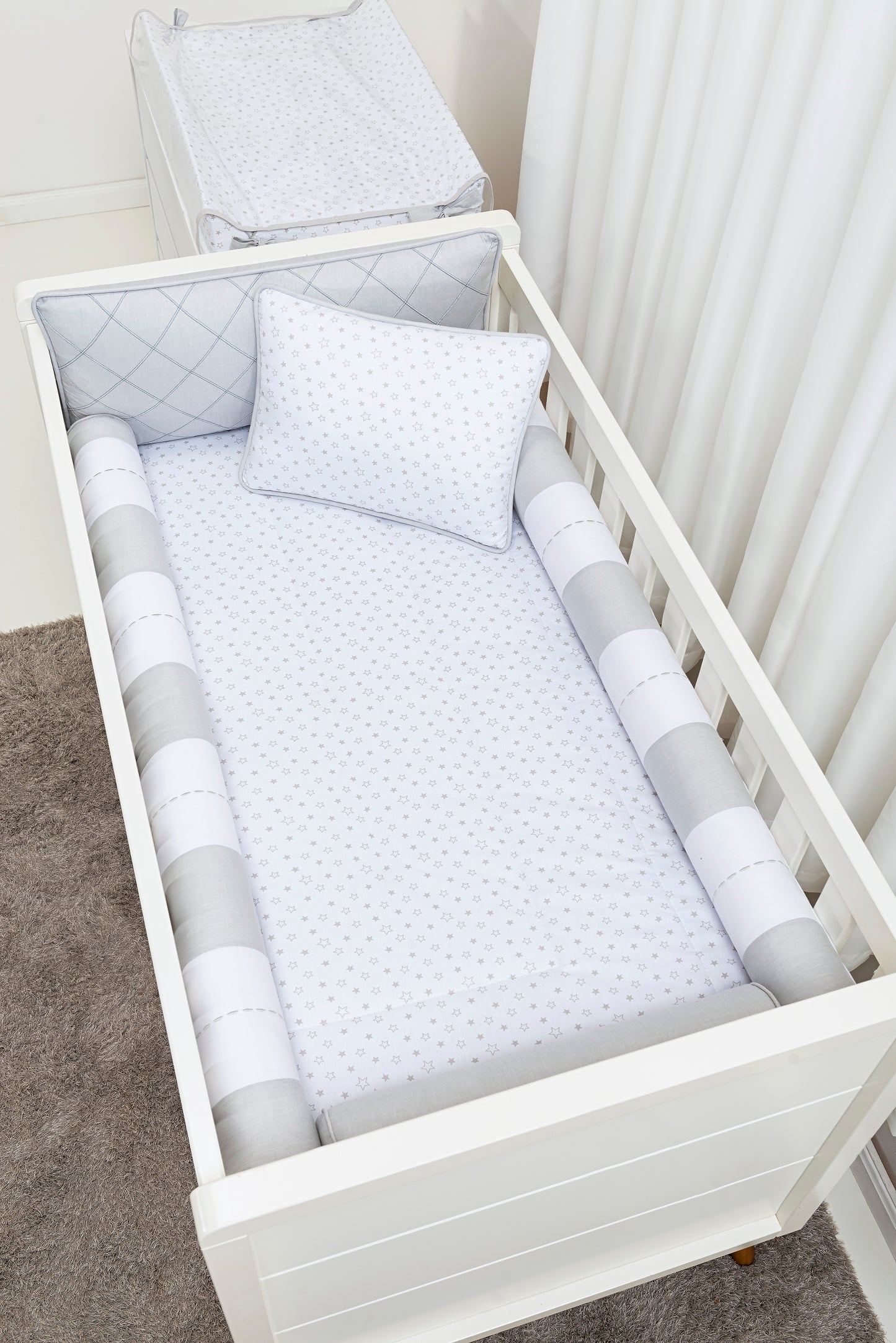 Baby Nestchen Set «Little Star» 140x70 cm Grau/Weiss | 9-teilig