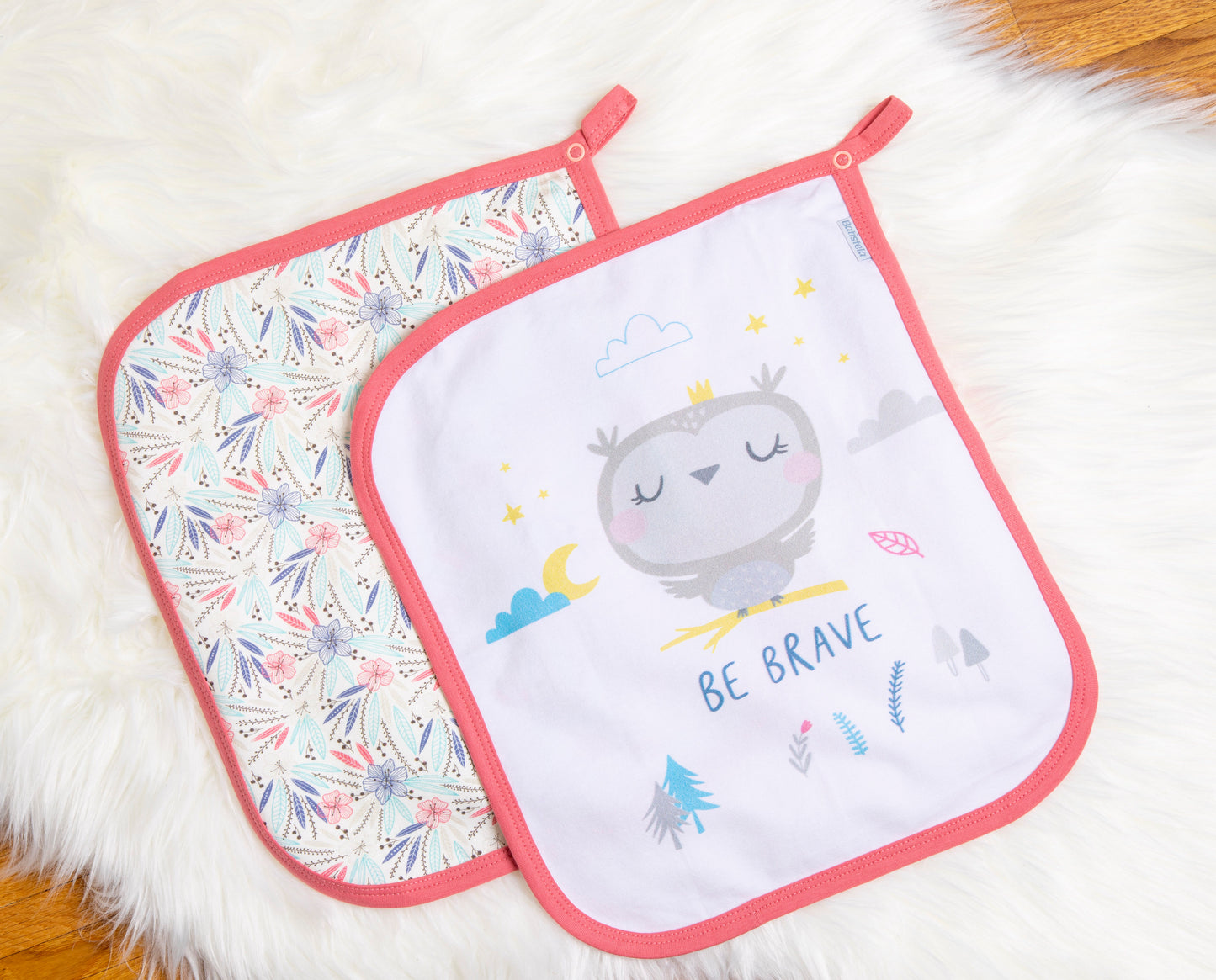 Baby Schnullertuch Set «Eule» 30×25cm Weiss | 2-teilig