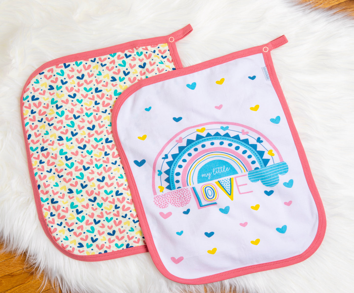 Baby Schnullertuch Set «Love» 30×25cm Weiss | 2-teilig