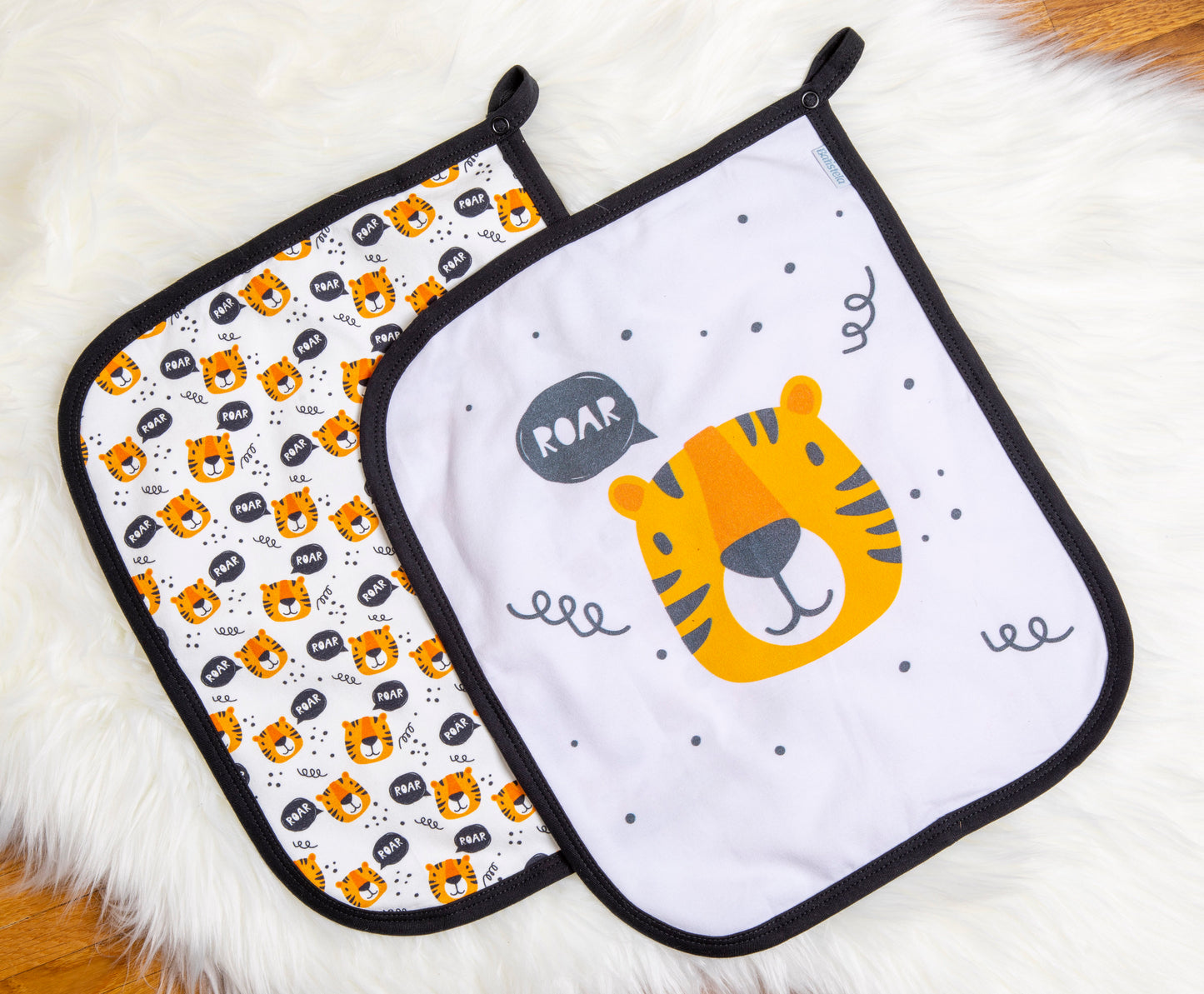 Baby Schnullertuch Set «Tiger» 30×25cm Weiss | 2-teilig