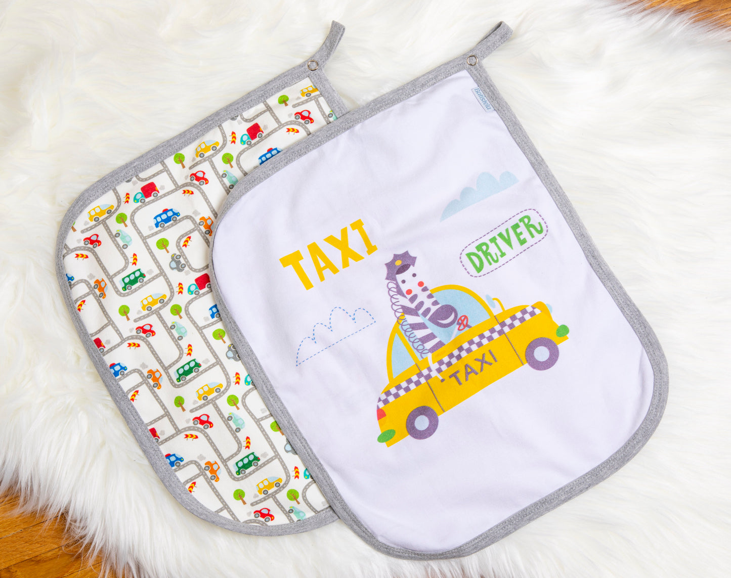Baby Schnullertuch Set «Car» 30×25cm Weiss | 2-teilig