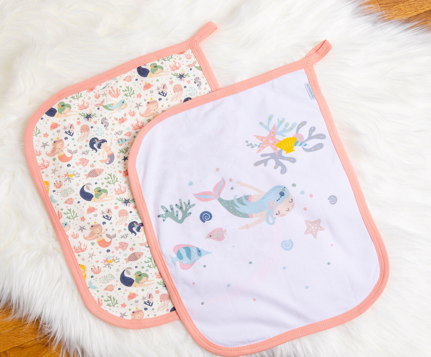 Baby Schnullertuch Set «Mermaid» 30×25cm Weiss | 2-teilig