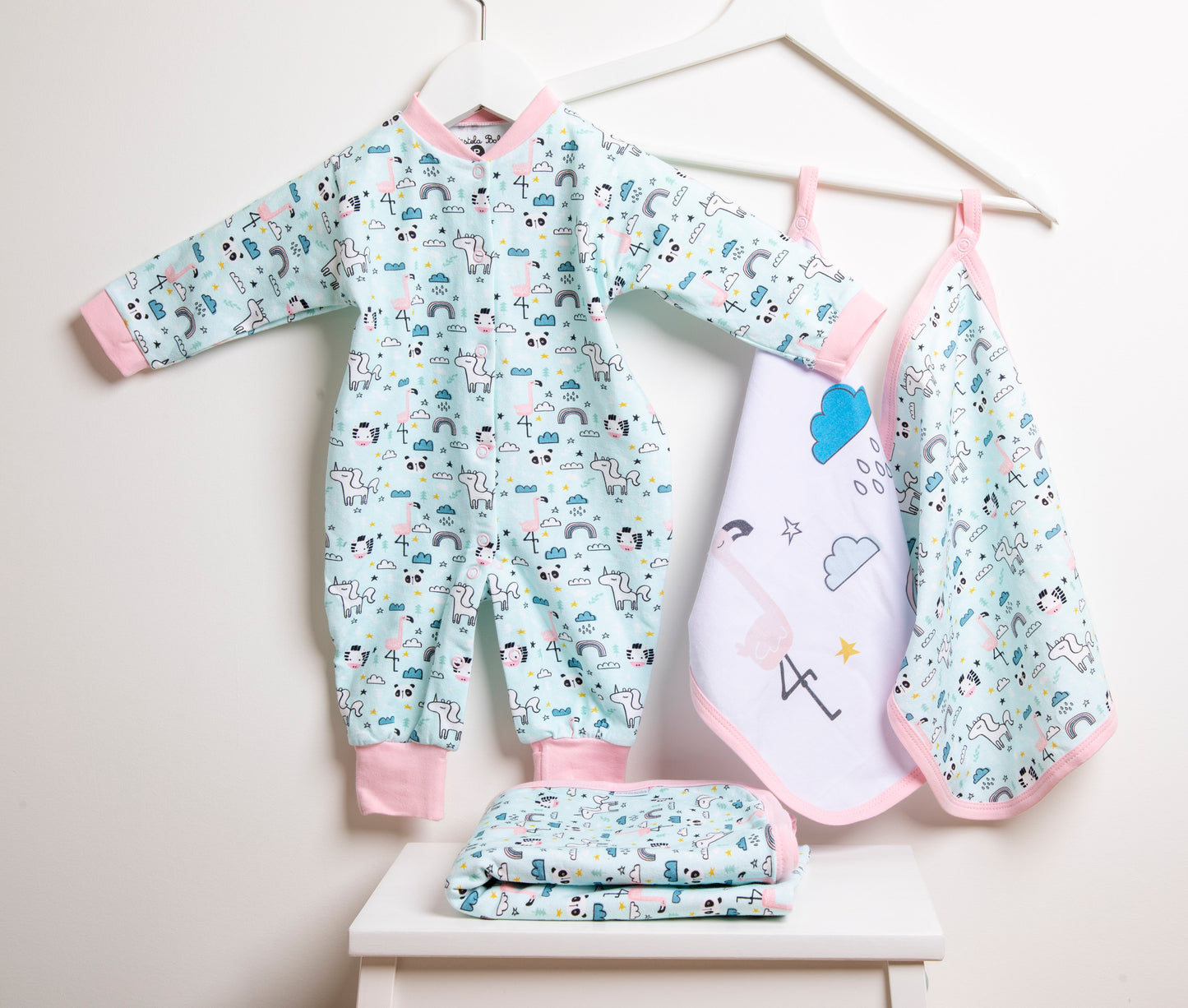 Baby Schnullertuch Set «Unicorn» 30×25cm Weiss | 2-teilig
