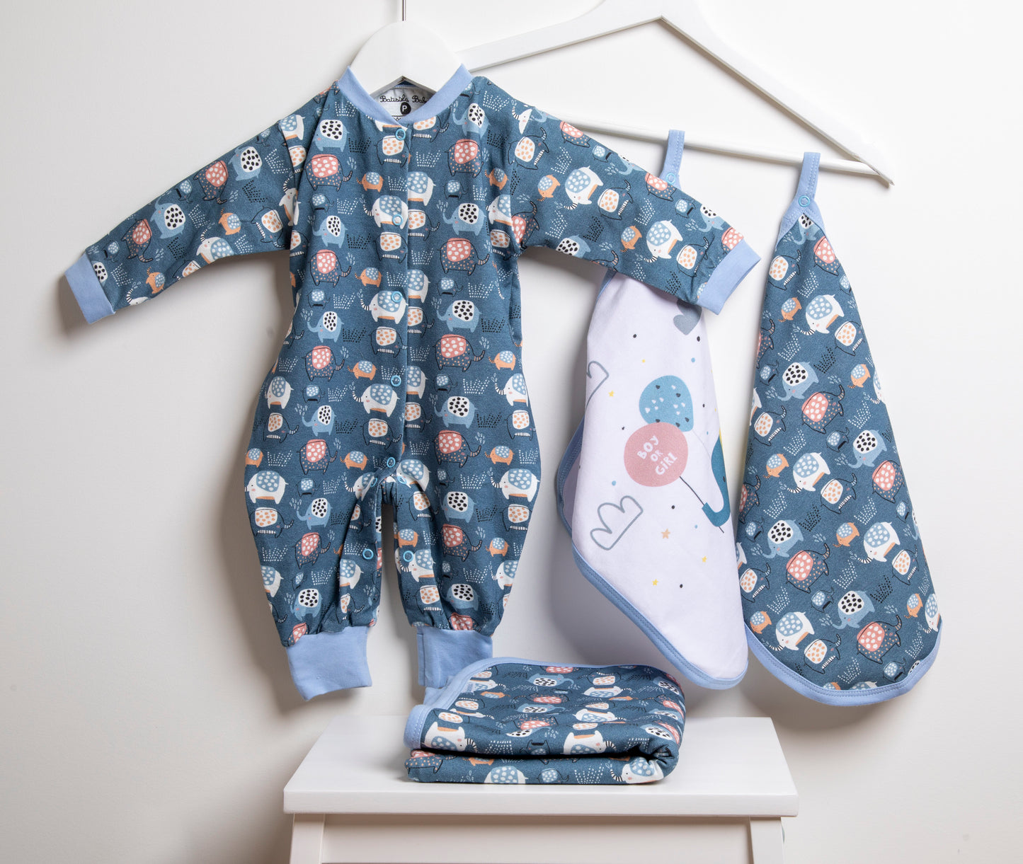 Baby Schnullertuch Set «Elephant» 30×25cm Weiss | 2-teilig