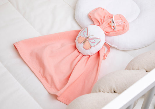 Baby Schnullertuch mit Schlaufe «Schmetterling» 50x35cm Rosa