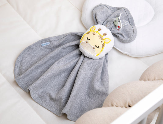 Baby Schnullertuch mit Schlaufe «Giraffe» 50x35cm Grau