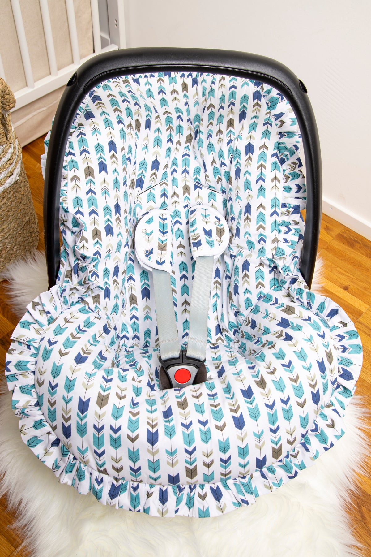 Babyschalen Schonbezug «Dino» Weiss/Blau