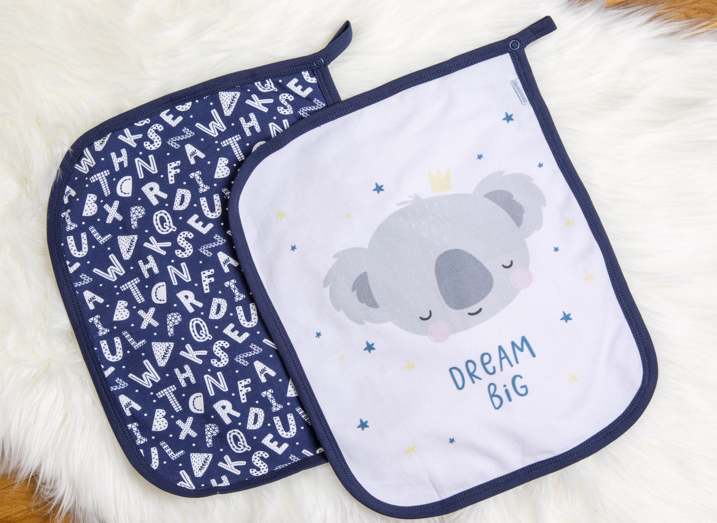 Baby Schnullertuch Set «Dream Big / ABC» 30×25cm Weiss | 2-teilig