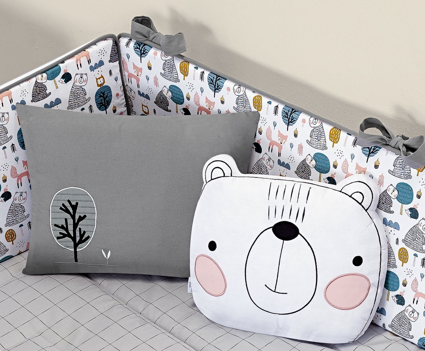 Baby Nestchen Set «Bear Forest» 140x70 cm Grau/Weiss | 10-teilig
