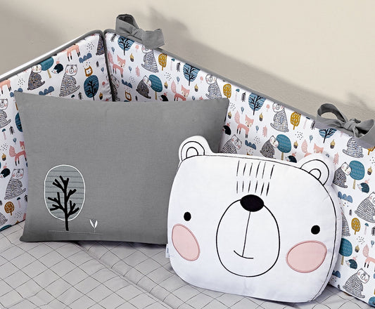 Baby Nestchen Set «Bear Forest» 140x70 cm Grau/Weiss | 10-teilig