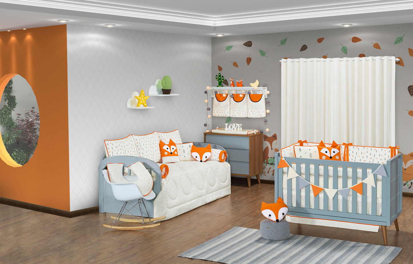 Baby Nestchen Set «Fox» 140x70 cm Beige/Orange | 10-teilig
