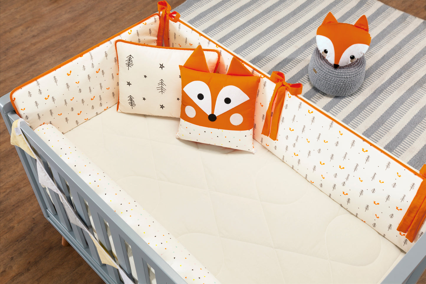 Baby Nestchen Set «Fox» 140x70 cm Beige/Orange | 10-teilig