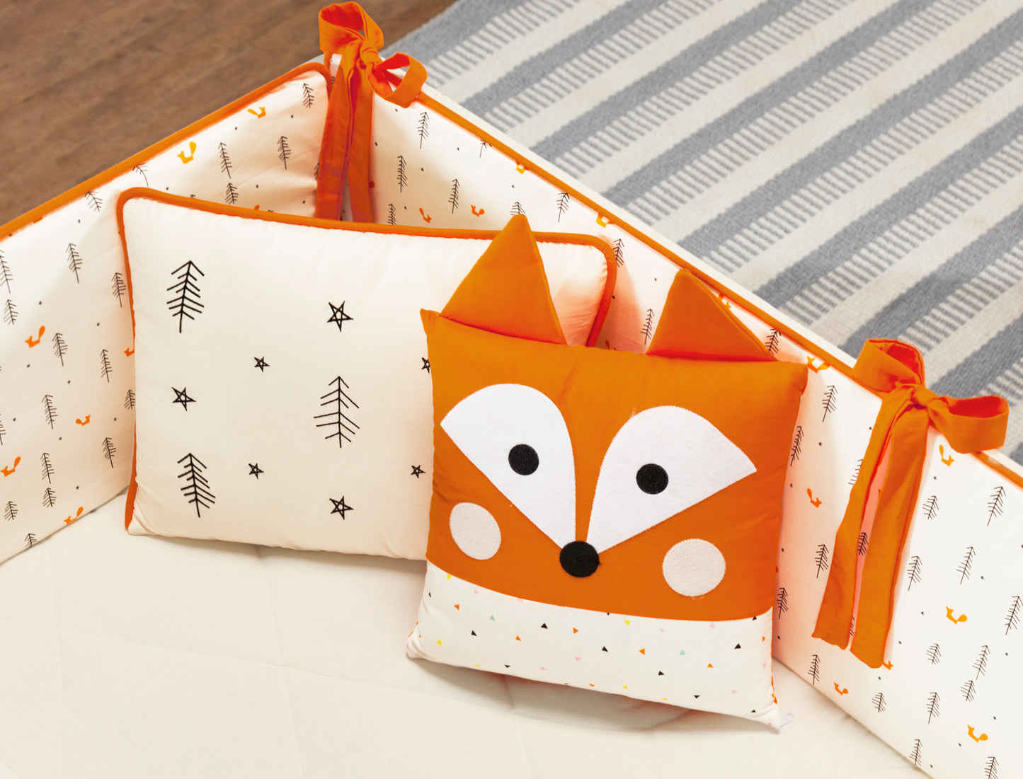 Baby Nestchen Set «Fox» 140x70 cm Beige/Orange | 10-teilig