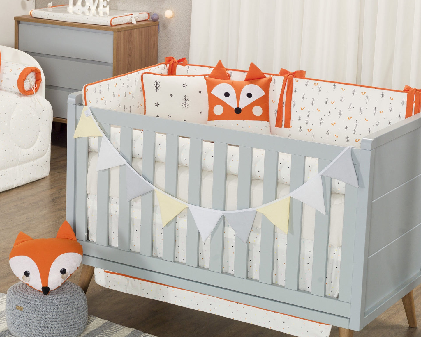 Baby Nestchen Set «Fox» 140x70 cm Beige/Orange | 10-teilig