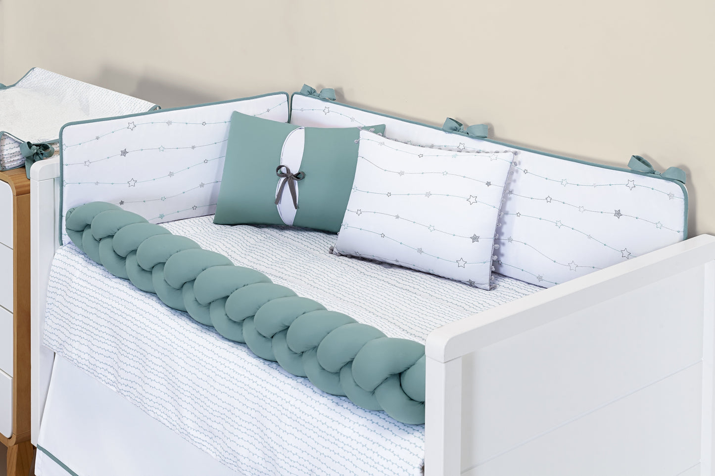 Baby Nestchen Set «Harmony» 140x70 cm Türkis/Weiss | 9-teilig