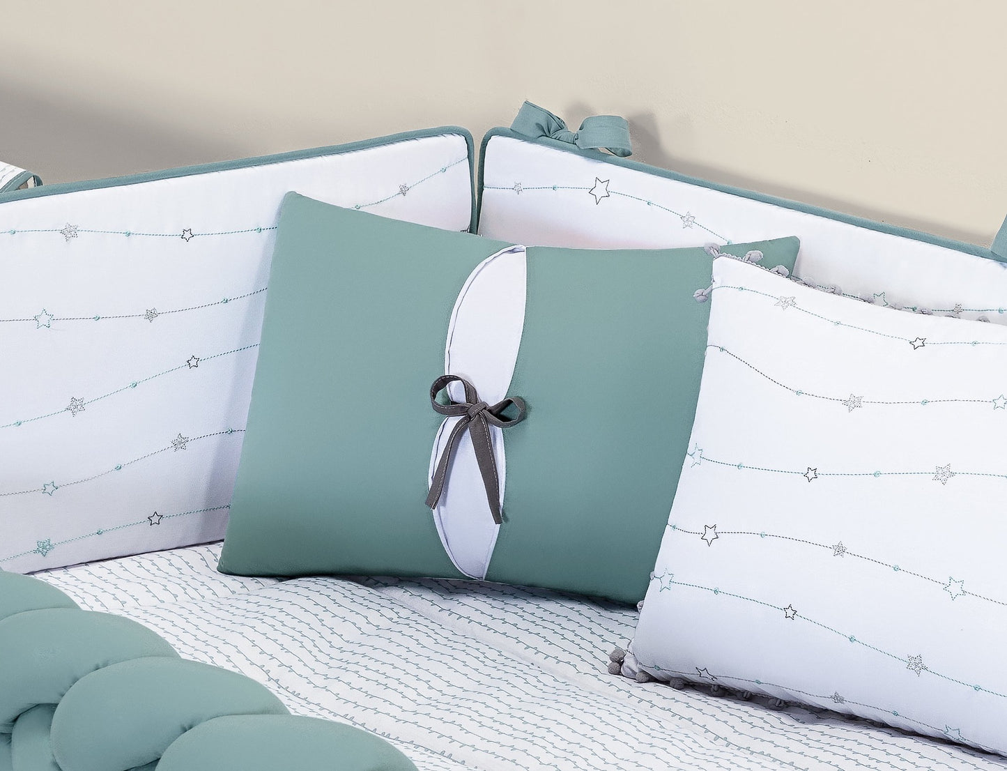 Baby Nestchen Set «Harmony» 140x70 cm Türkis/Weiss | 9-teilig