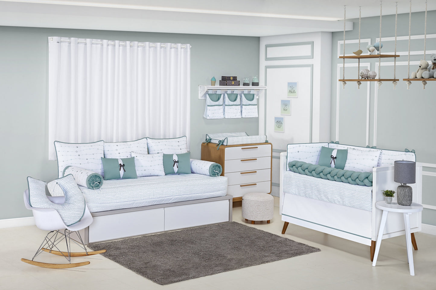 Baby Nestchen Set «Harmony» 140x70 cm Türkis/Weiss | 9-teilig
