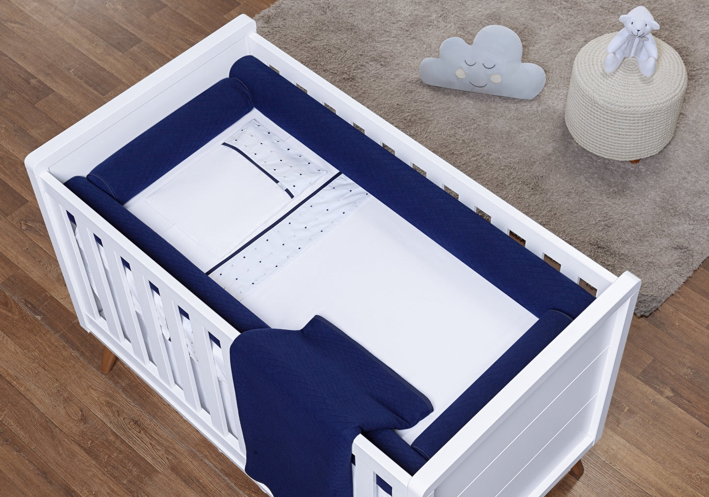 Baby Nestchen Set «Rollen» 140×70 cm Dunkelblau | 4-teilig