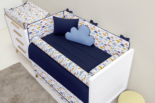 Baby Nestchen Set «Wolken» 140x70 cm Blau/Weiss | 10-teilig