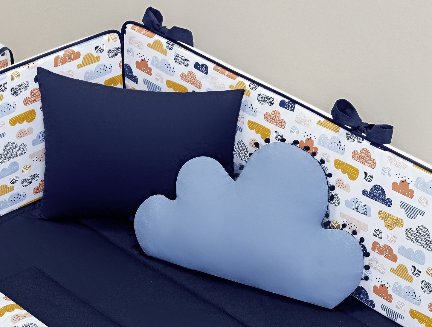 Baby Nestchen Set «Wolken» 140x70 cm Blau/Weiss | 10-teilig