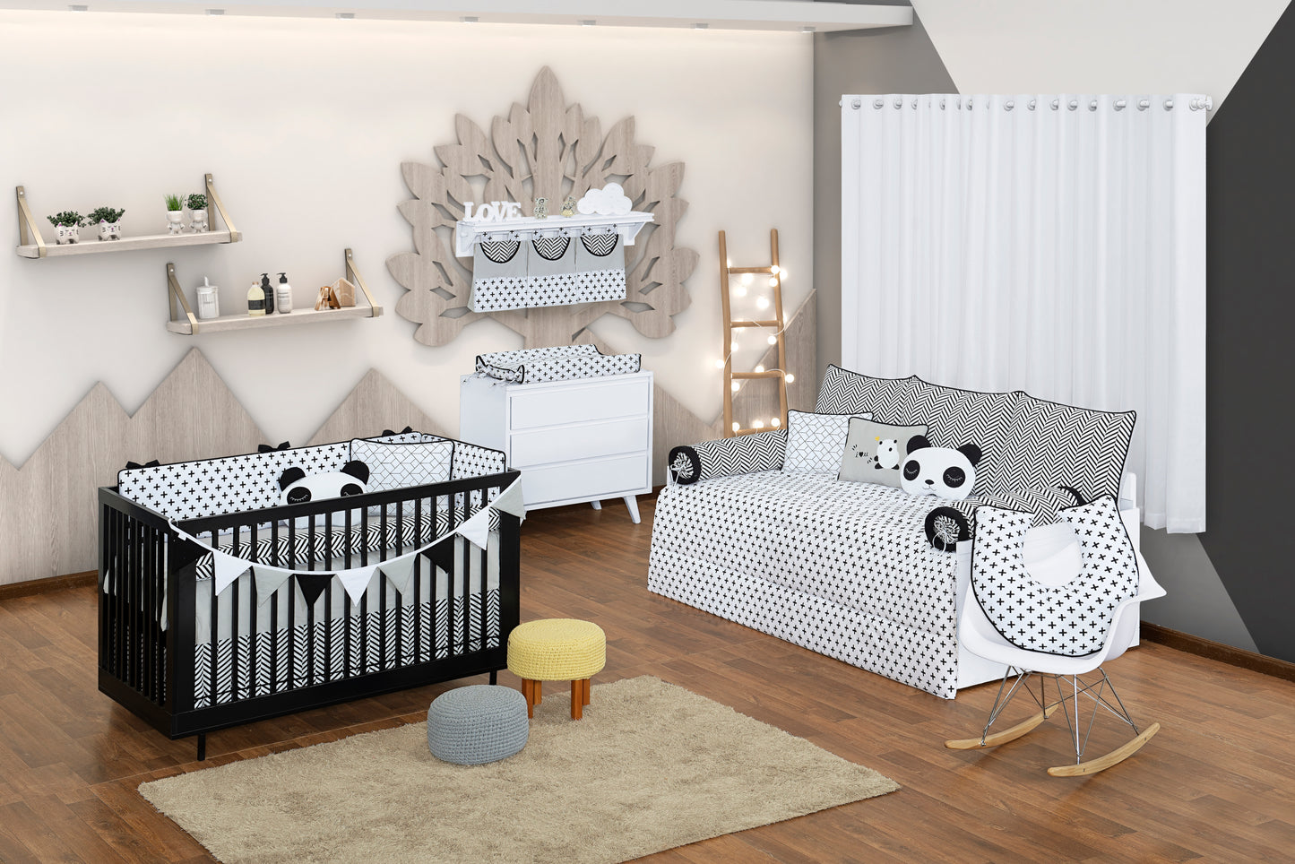 Baby Nestchen Set «Panda» 140x70 cm Weiss | 10-teilig