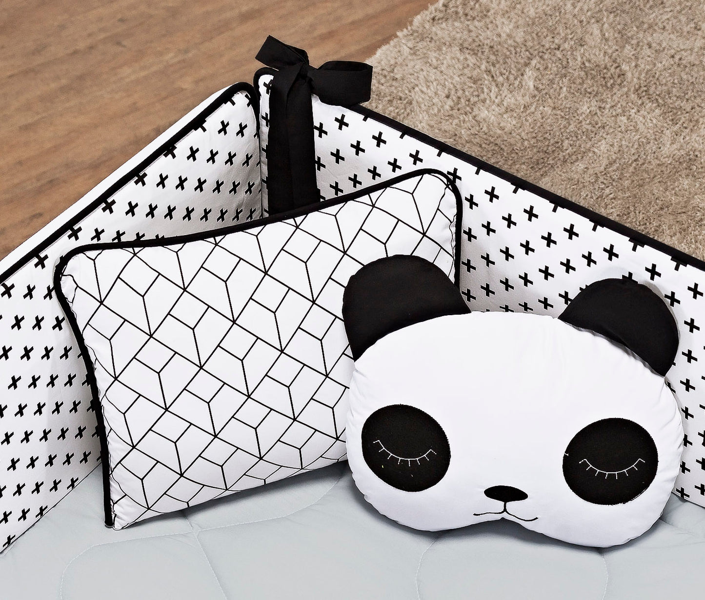Baby Nestchen Set «Panda» 140x70 cm Weiss | 10-teilig