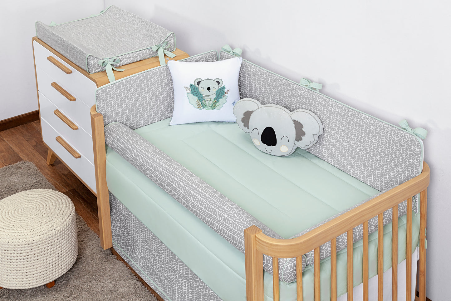 Baby Nestchen Set «Koala» 140x70 cm Grau/Türkis | 10-teilig