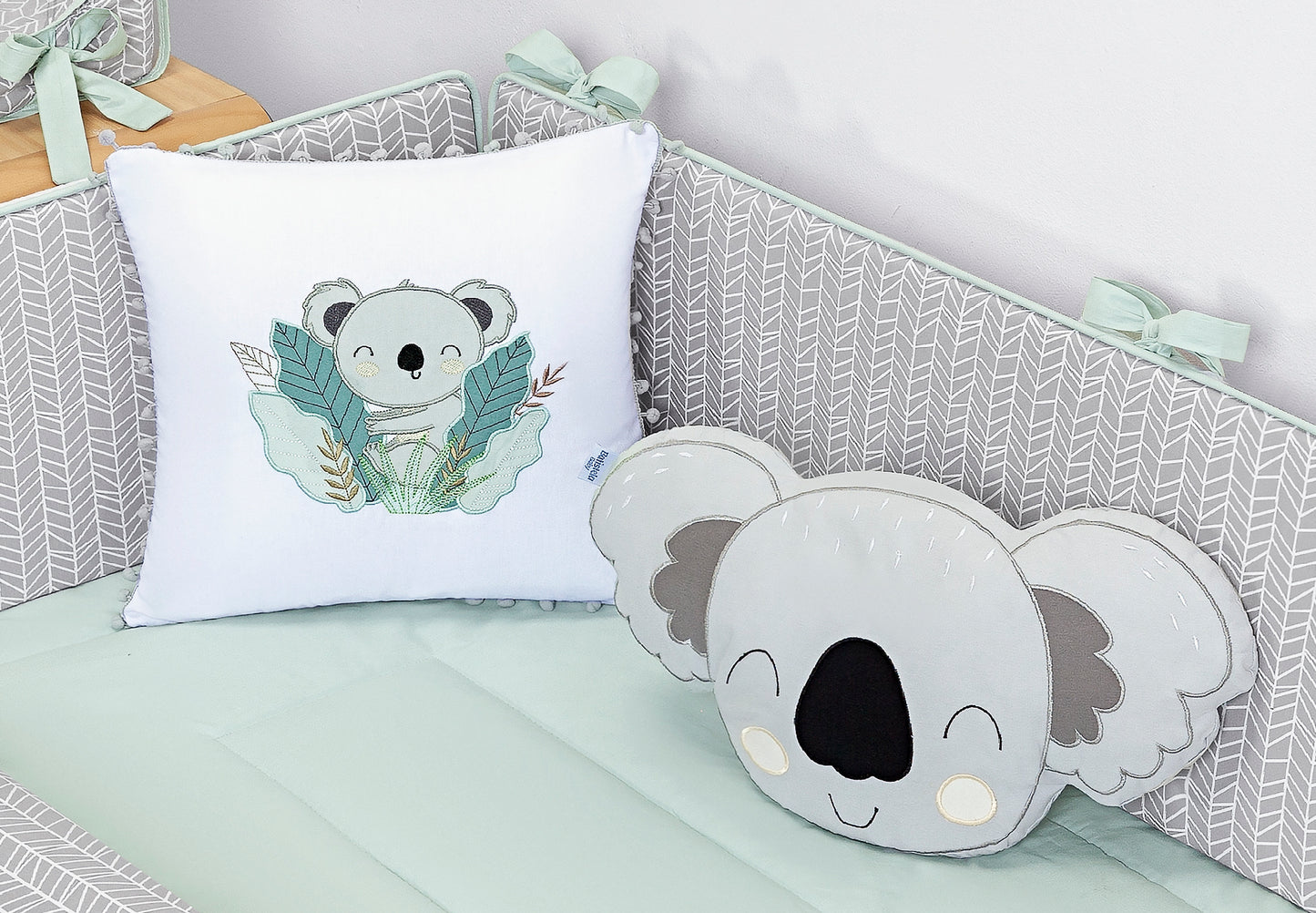 Baby Nestchen Set «Koala» 140x70 cm Grau/Türkis | 10-teilig