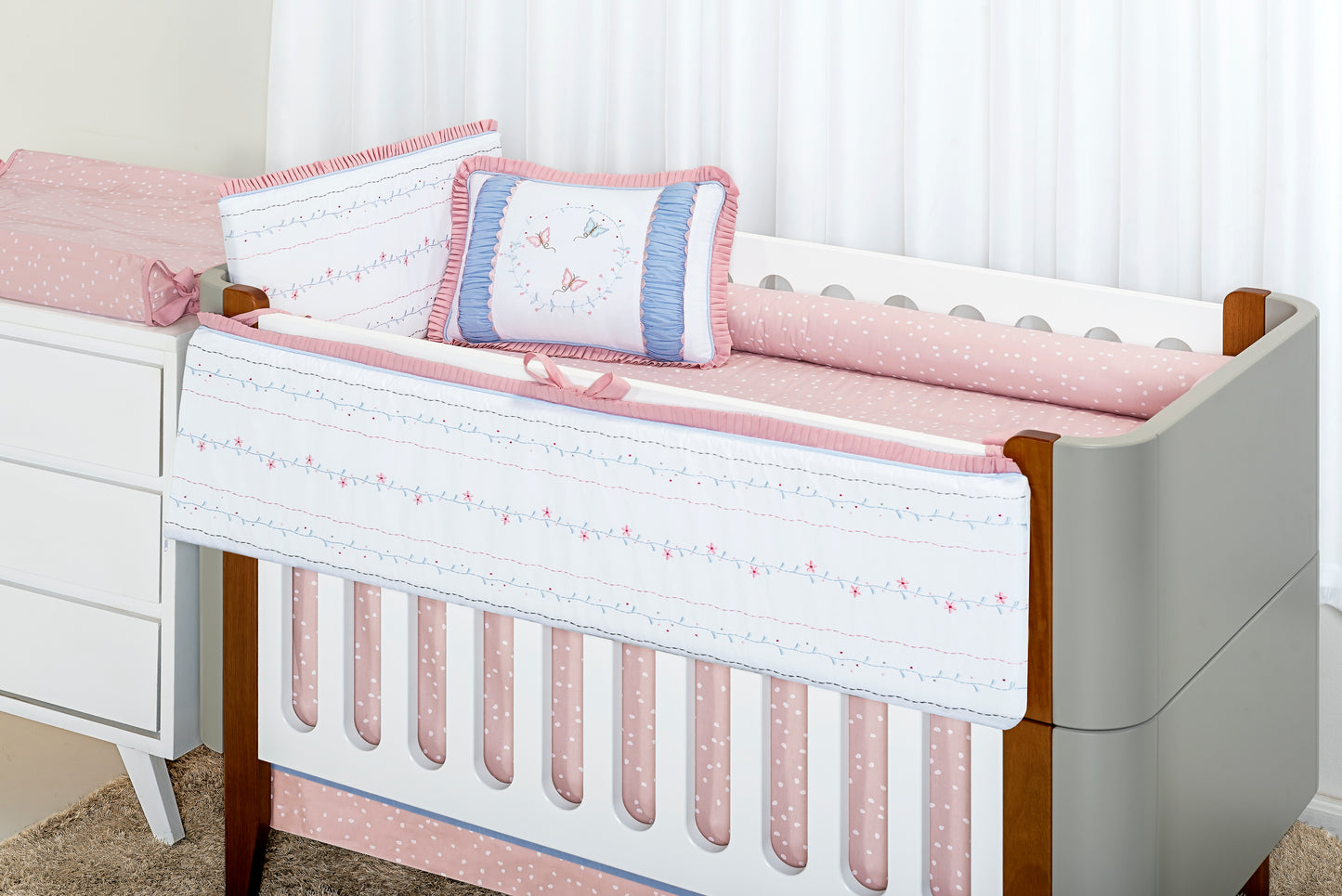 Baby Nestchen Set «Secret Garden» 140x70 cm Rosa/Weiss | 9-teilig