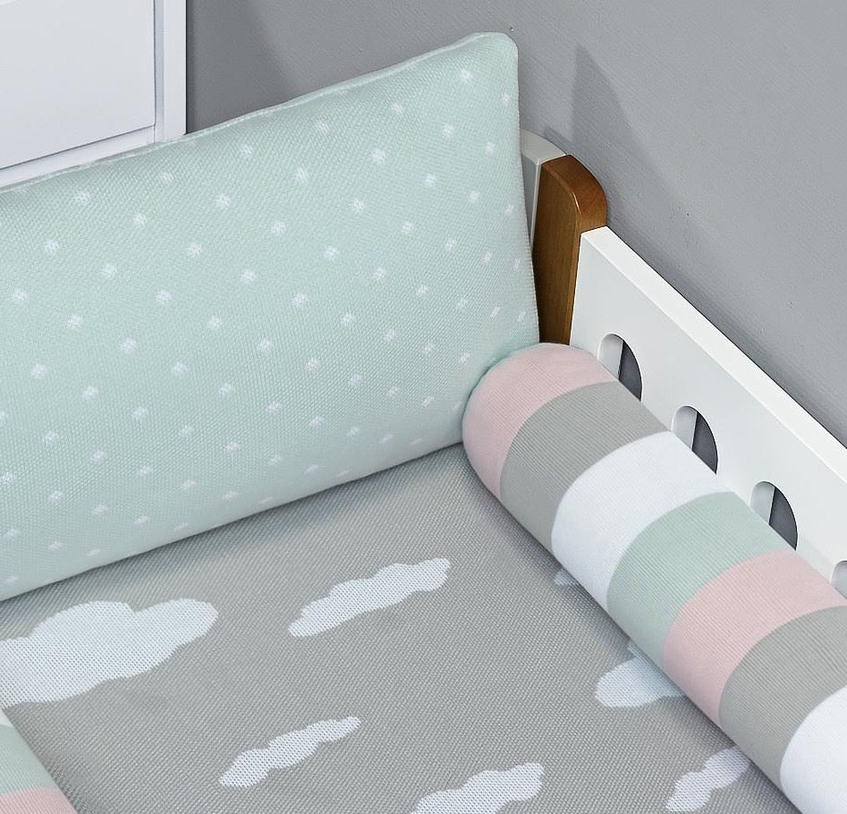 Baby Nestchen Set «Strick» 140x70 cm Mint | 5-teilig