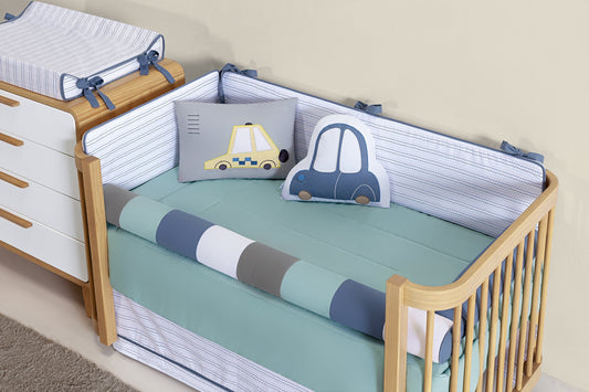 Baby Nestchen Set «Little Car» 140x70 cm Blau/Grau | 10-teilig