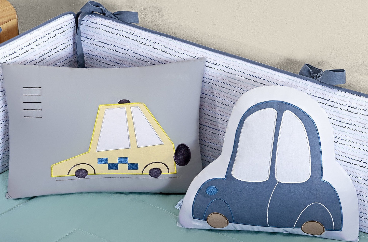 Baby Nestchen Set «Little Car» 140x70 cm Blau/Grau | 10-teilig