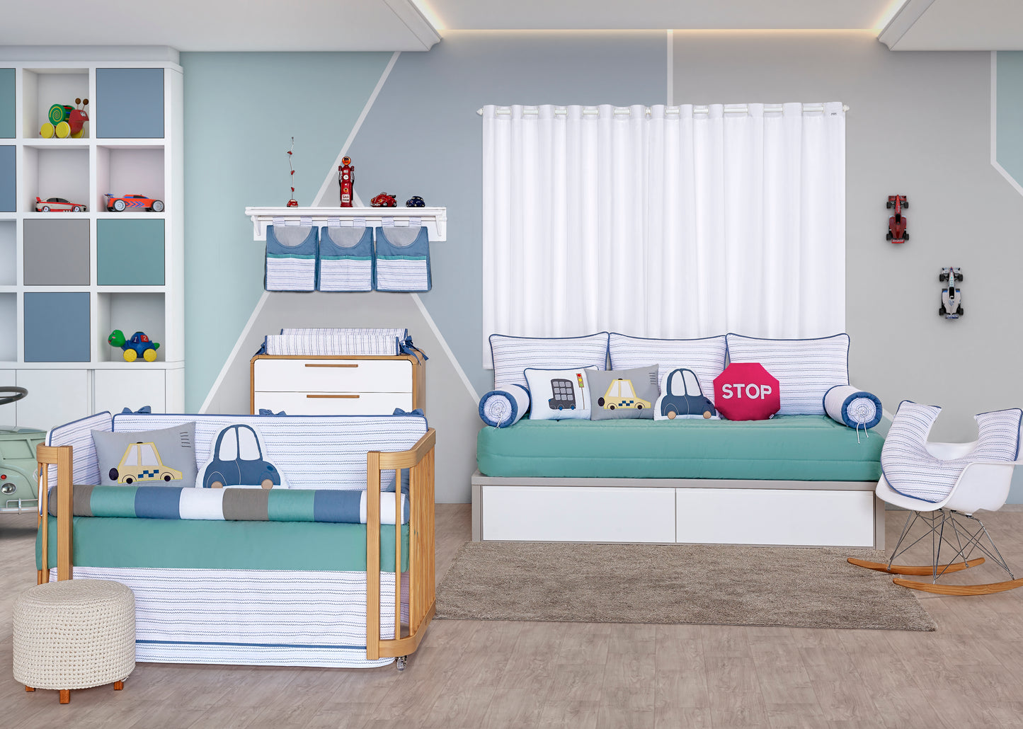 Baby Nestchen Set «Little Car» 140x70 cm Blau/Grau | 10-teilig