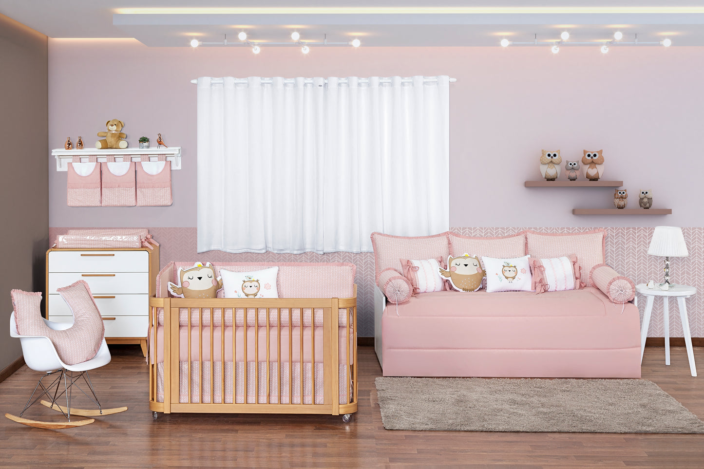 Baby Nestchen Set «Little Owl» 140x70 cm Rosa | 10-teilig