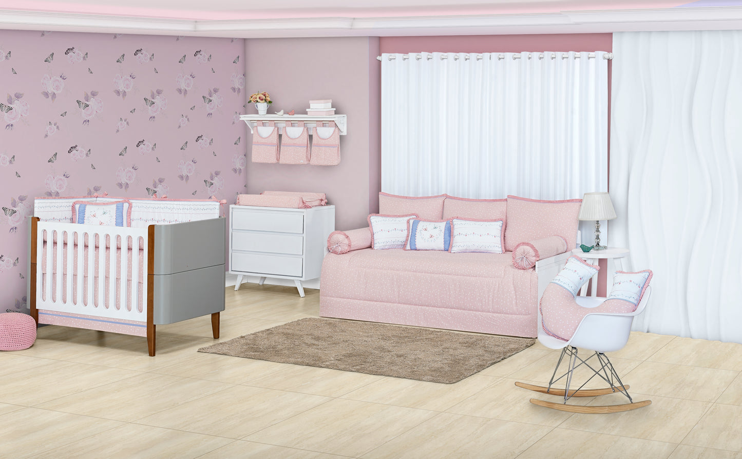 Baby Nestchen Set «Secret Garden» 140x70 cm Rosa/Weiss | 9-teilig
