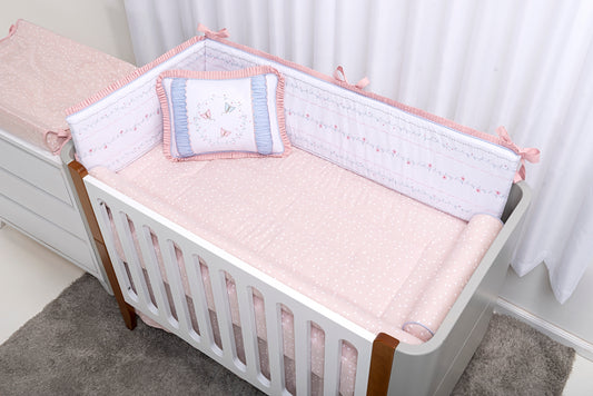 Baby Nestchen Set «Secret Garden» 140x70 cm Rosa/Weiss | 9-teilig